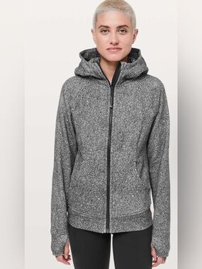 Lululemon Scuba Hoodie Jacket Size 4 Black White Speckled Full Zip Thumbholes